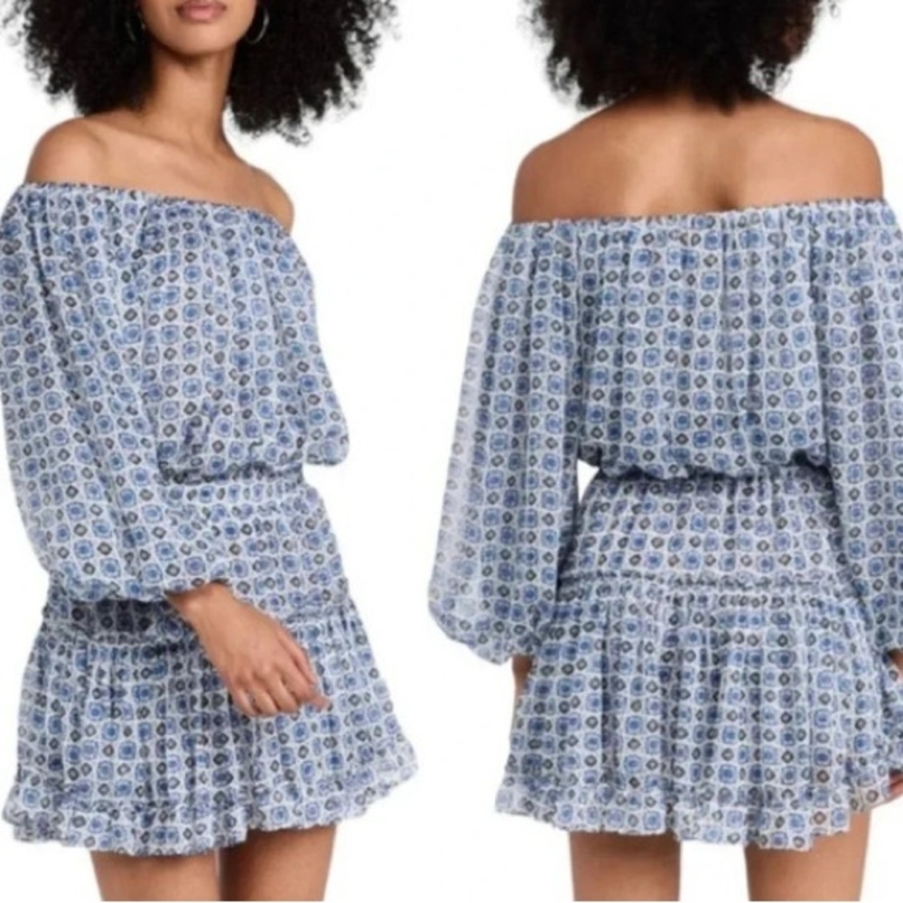 MISA Zonia Chiffon Mini Dress Scorpio’s Tile Blue - Picture 3 of 9